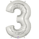 34" Megaloon Silver Number 3 Foil Balloon