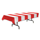 Red And White Striped Plastic Tablecover