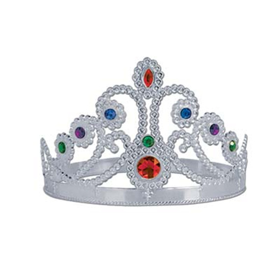 Plastic Jeweled Queen's Tiara - Silver