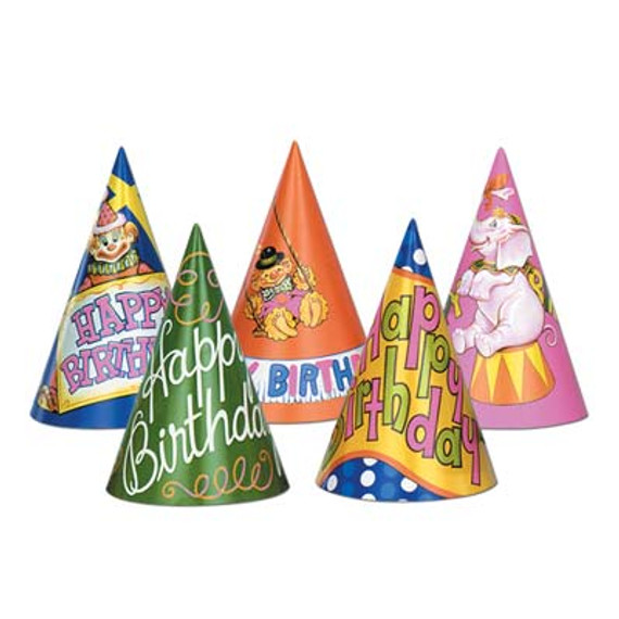 Happy Birthday Cone Hats Assorted Designs