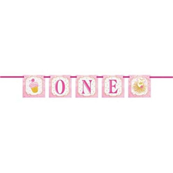 Pink/Gold 1st Birthday Block Banner