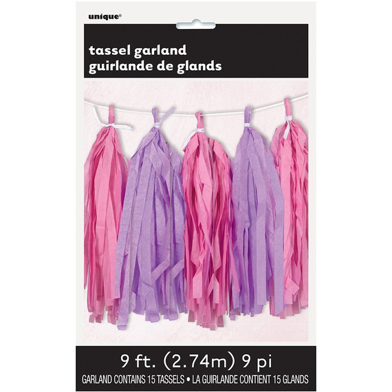 9Ft Pink/Purple Tissue Tassel Garland
