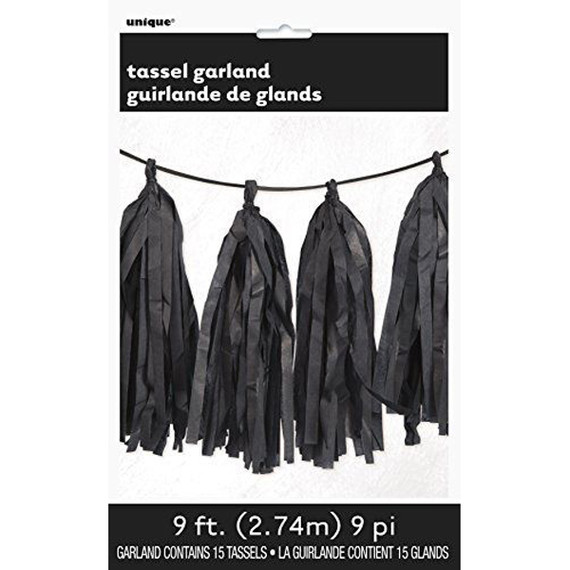 9-Ft Black Tissue Tassel Garland