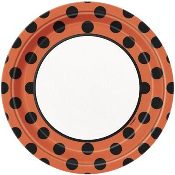 Orange/Black Dot 9" Plates 8 Count