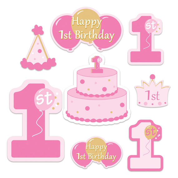 1st Birthday Cutouts in Pink