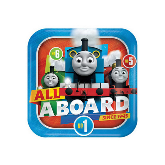 9" Plate Square Thomas All Aboard
