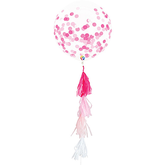 17" Pink Confetti Latex Balloons with Tassel