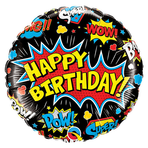 18" Birthday Super Hero Black Foil Balloon