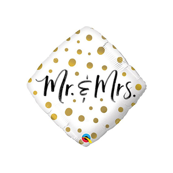18" Mr. and Mrs. Gold Dots Foil Balloon