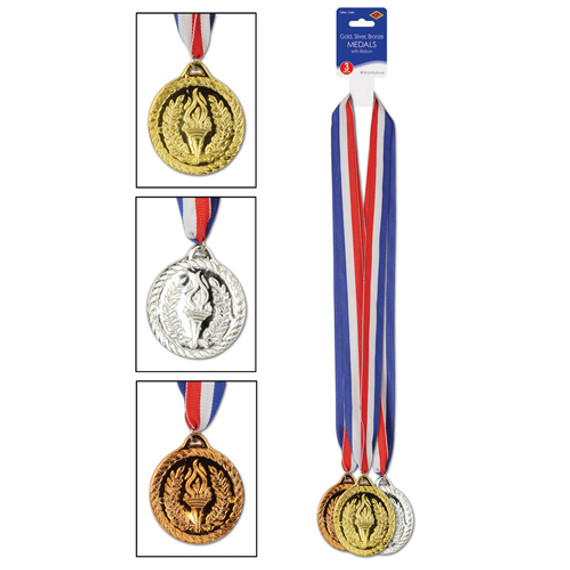 Gold, Silver & Bronze Medals With Ribbon