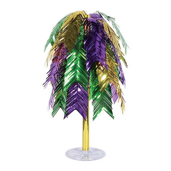 Metallic Plastic Feathered Cascade Centerpieces, 24", Green/Gold/Purple