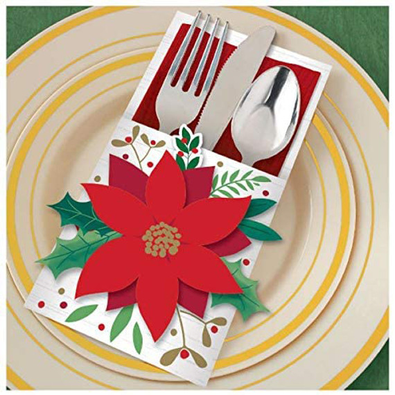 Christmas Poinsettia Cutlery Holder Deluxe Multi Pack