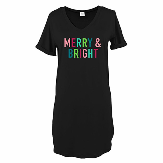 Hello Mello Holiday Sleep Shirt - Merry & Bright, Black, Small/Medium