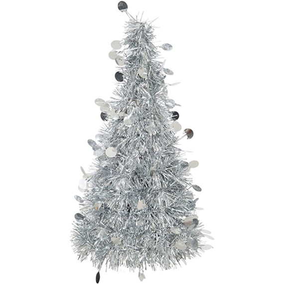 3D Silver Tinsel Christmas Tree Centerpiece