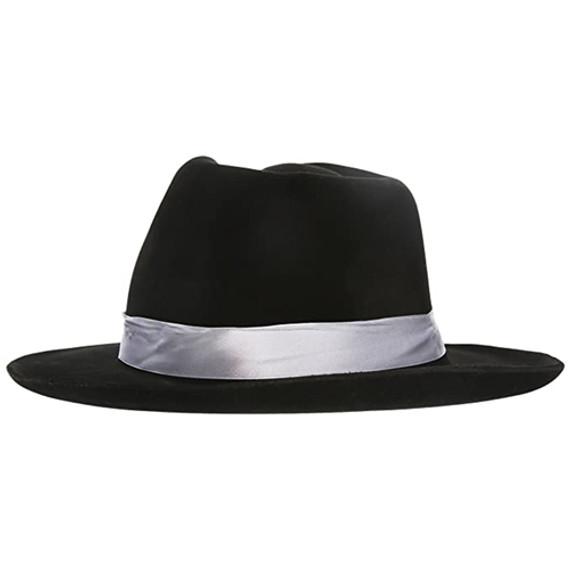 Gangster Black Fedora Hat with White Band
