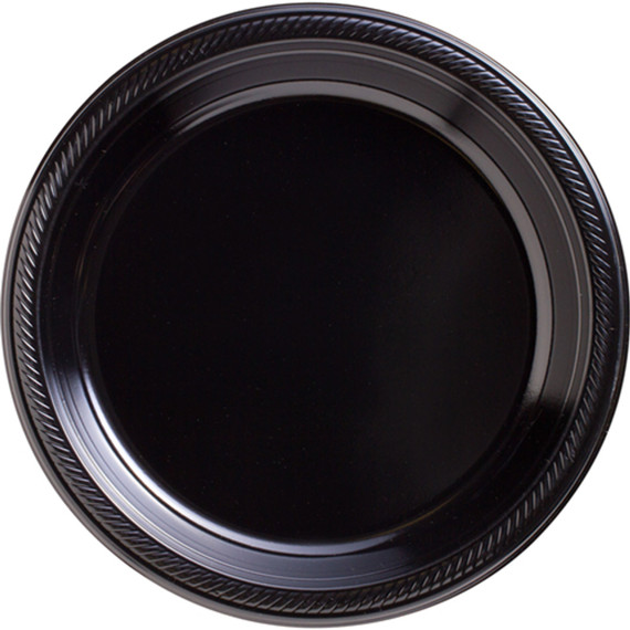 Jet Black Round Plastic Plates Big Party Pack