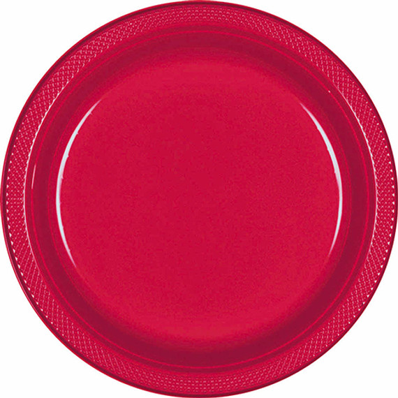 7" Apple Red Round Plastic Plates