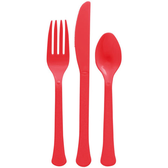 Apple Red Heavy Weight Plastic Assorted Cutlery