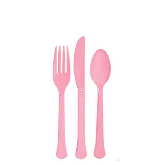 New Pink Heavy Weight Plastic Assorted Cutlery (Pack of 24)