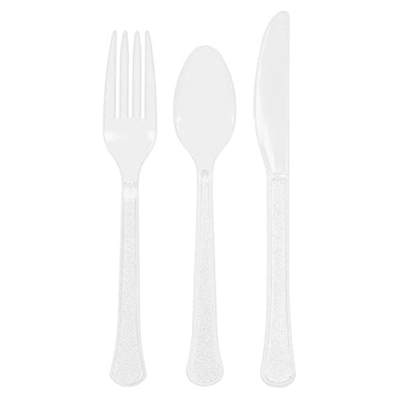 Frosty White Heavy Weight Plastic Assorted Cutlery (Pack of 24)