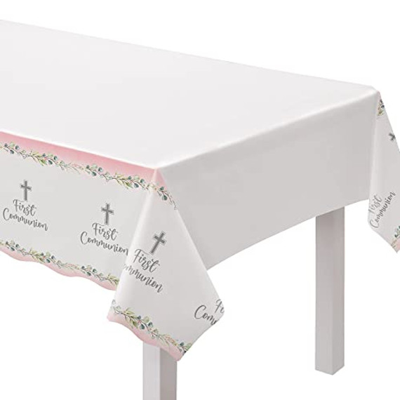 Elegant "My First Communion" Pink Table Cover