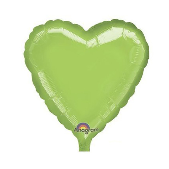 18" Metallic Lime Green Heart Shaped Flat Metallic Foil Balloon