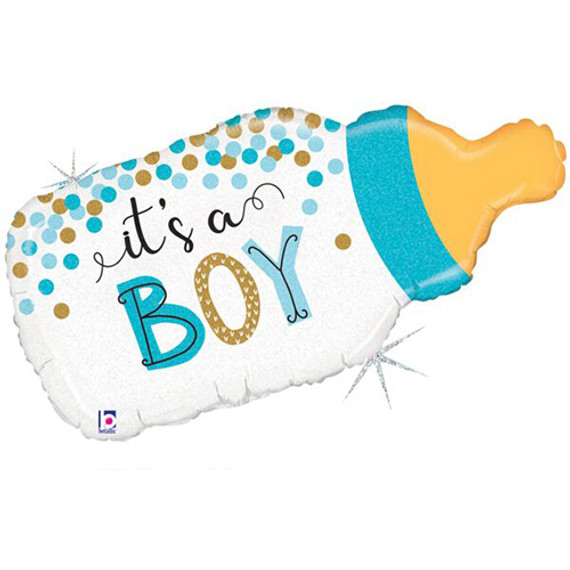 Baby Bottle Boy Super Shape Foil Balloon - 33"
