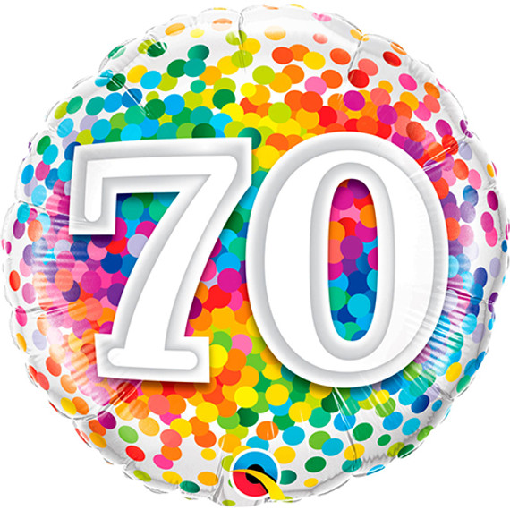 70th Birthday Rainbow Confetti Foil Balloon - 18"