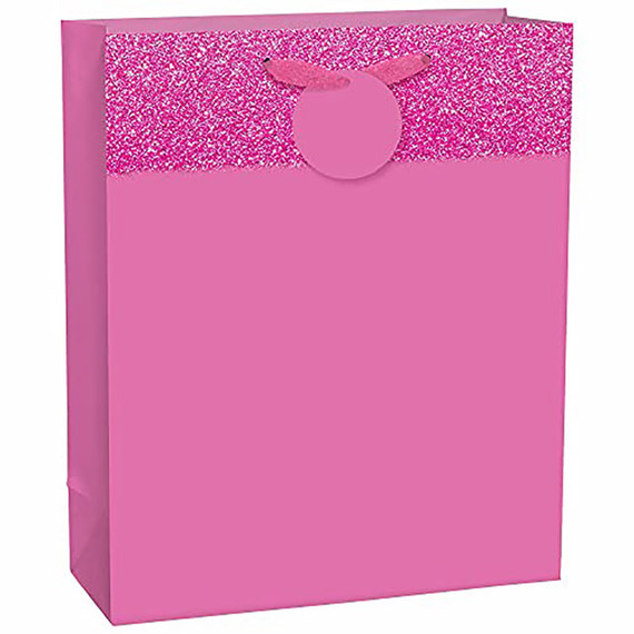 Glitter Band Bright Pink Paper Bag - Large