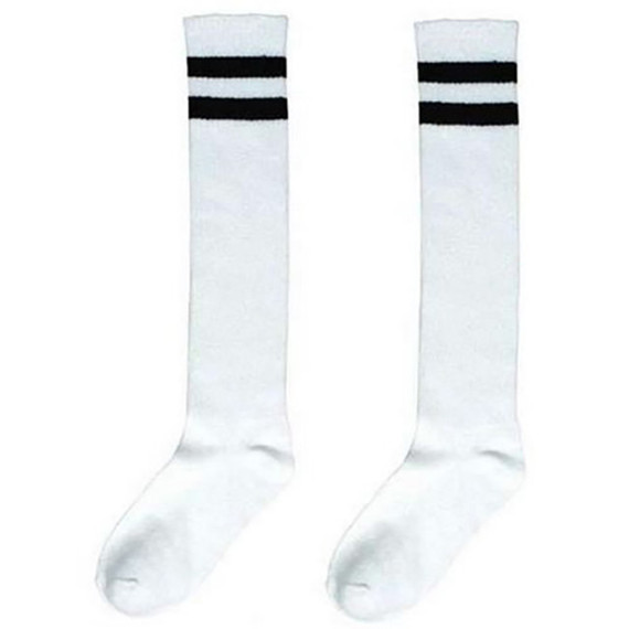 Standard Knee High Socks with Black Stripes - White
