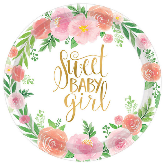 7" Baby Shower Sweet Floral Small Paper Plates