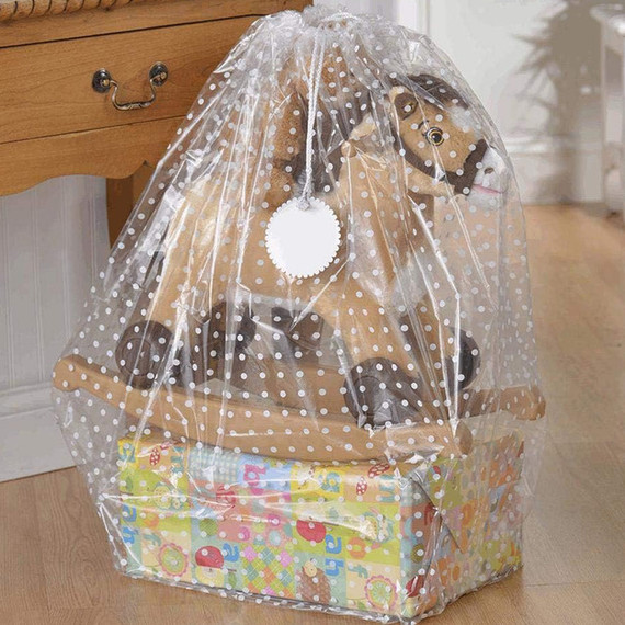 Gift Sack - Clear Plastic with White Dots