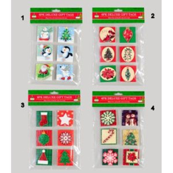 6 Pack of Deluxe Holiday Christmas Gift Tags 4 Styles