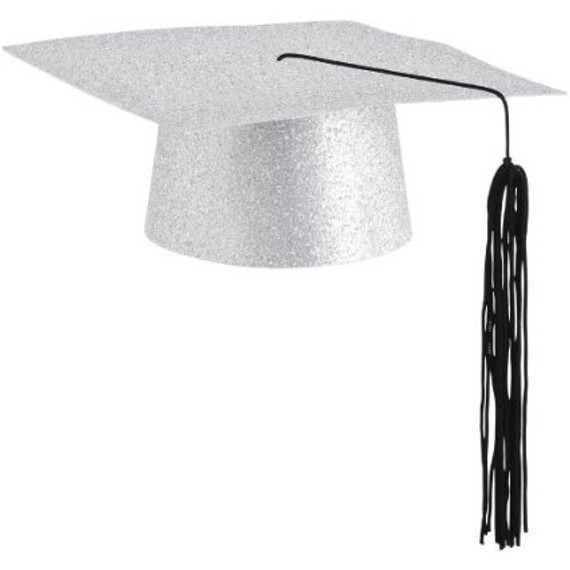 Hat Glitter Mini Graduation Silver