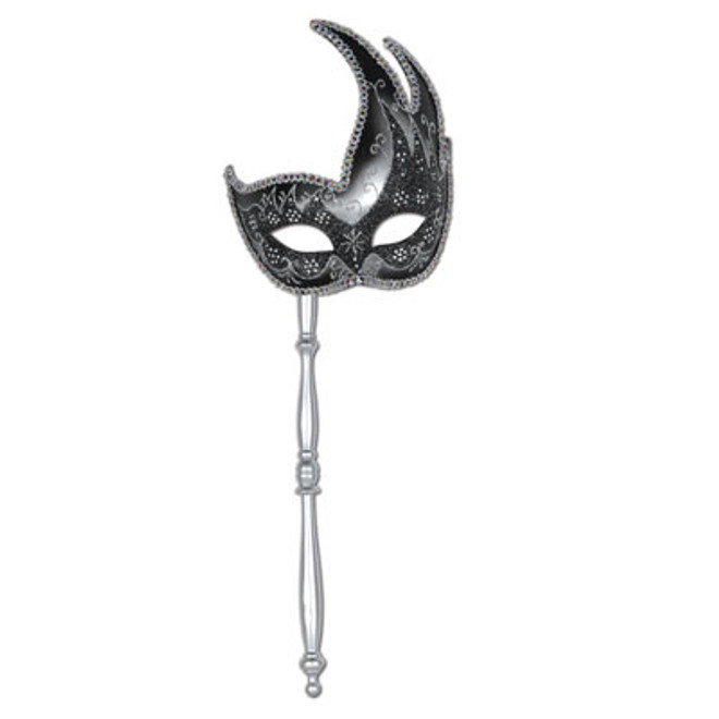 Silver Glittered Mask with Stick