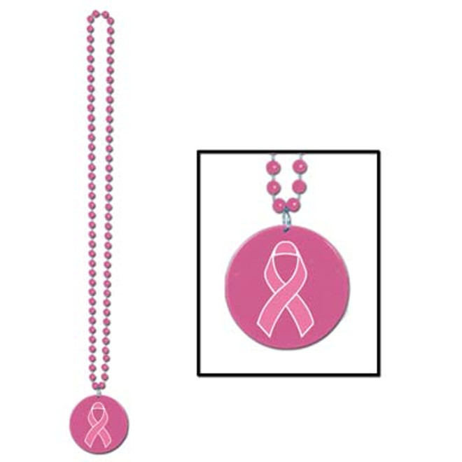 Beads with Printed Pink Ribbon Medallion