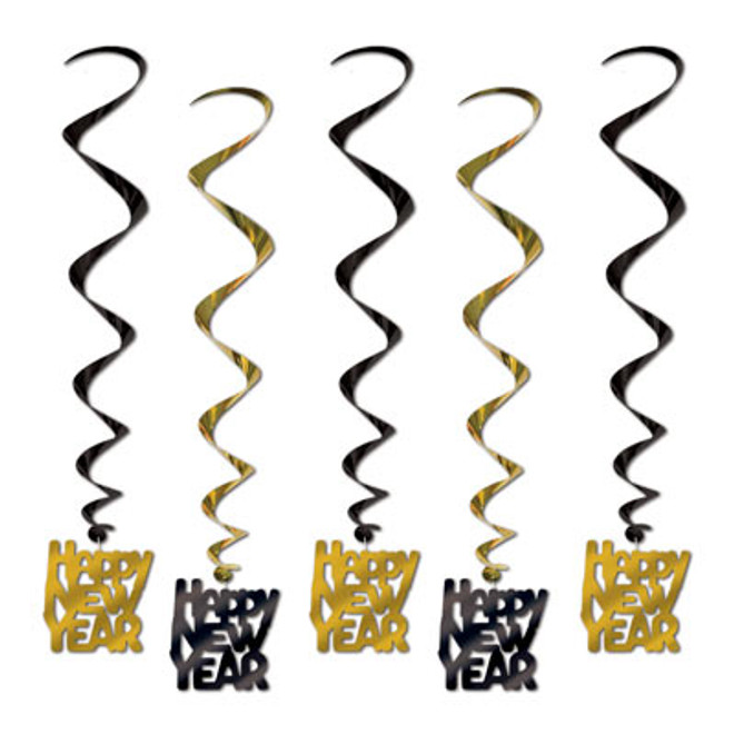 Black and Gold Happy New Year Whirls