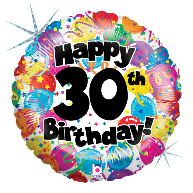 30Th Party Birthday Holographic Foil Balloon