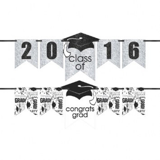 White Glitter Congrats Grad Custom Year Banner Kit