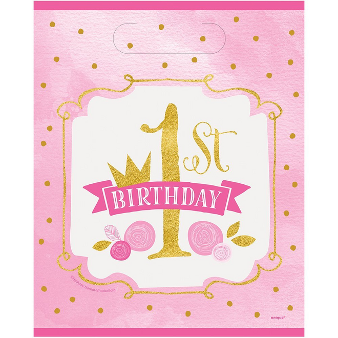 Pink/Gold 1st Birthday Lootbags 8 Count