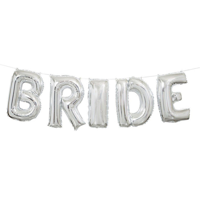 14-Inch Silver "Bride" Letter Balloon Banner Kit