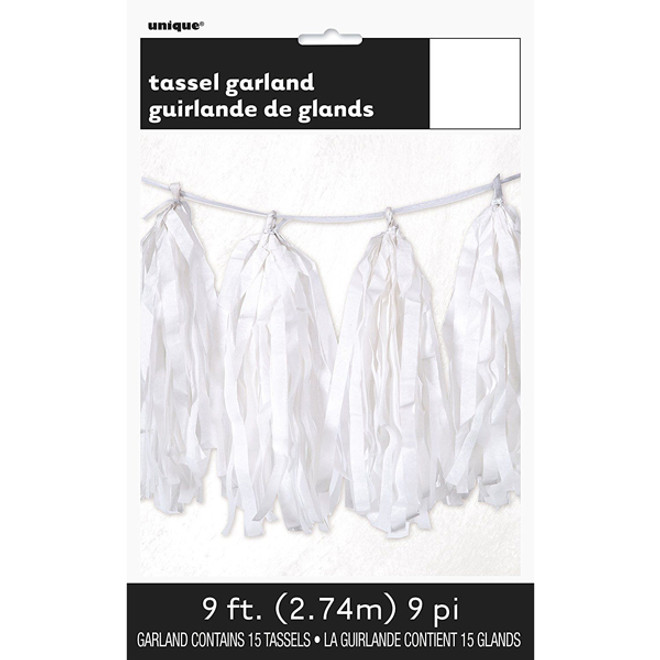 9-Ft White Tissue Tassel Garland