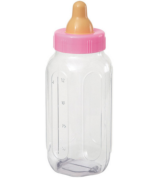 Pink Plastic Baby Bottle Bank