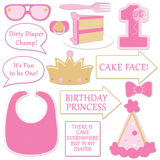 1st Birthday Photo Fun Signs in Pink