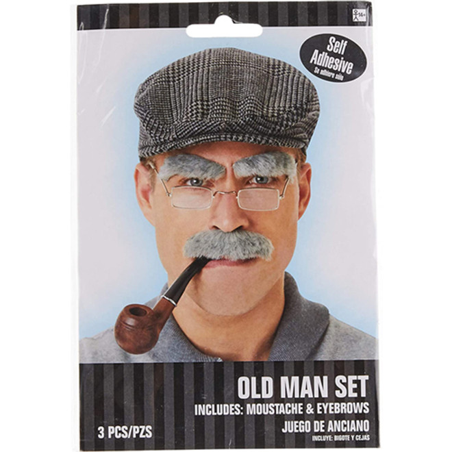 Gray Old Man Moustache and Eyebrows Set