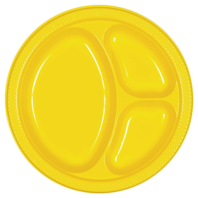 10.25" Yellow Sunshine Divided Round Plastic Plates