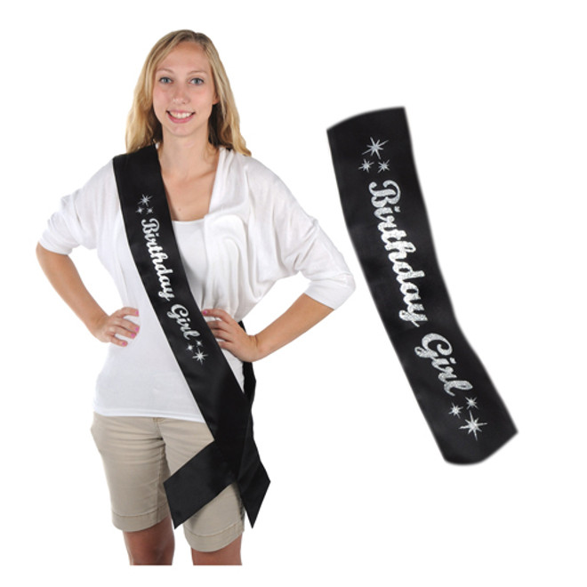 Glittered Birthday Girl Satin Sash