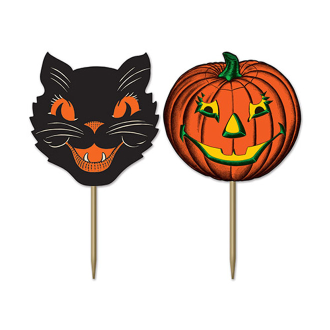 Paper Vintage Halloween Party Food Picks Cat Pumpkin Cupcake Toppers