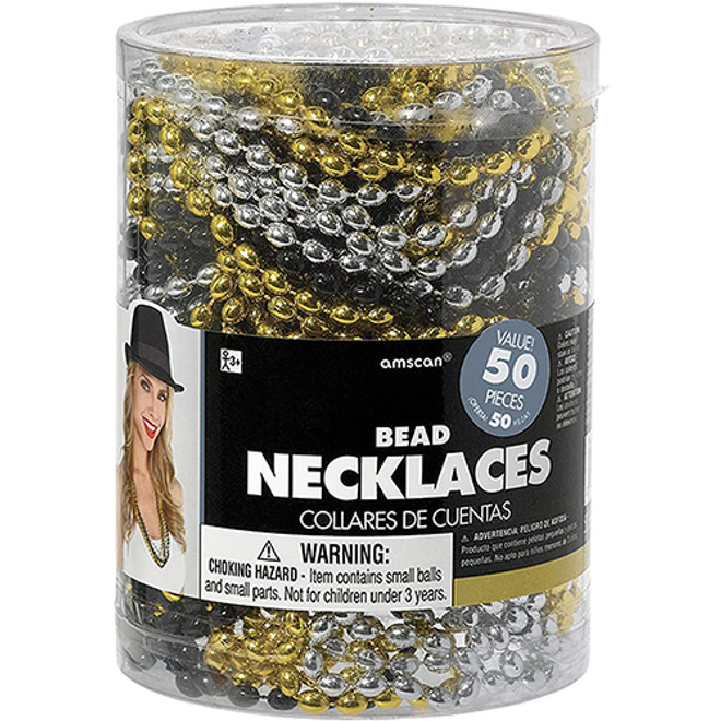 Bead Necklace Black, Silver, Gold - 50/Ct