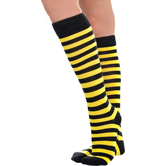 Bee Yellow Black Stripe Fabric Knee High Socks